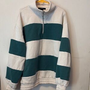 Forever 21 Green and White Zip Up Sweater
